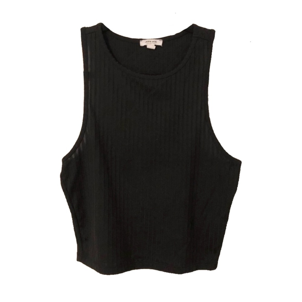 Basic Black Ribbed Cropped Tank Top